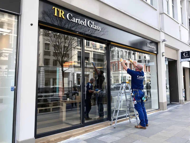 Vitrier installant une nouvelle vitrine de magasin